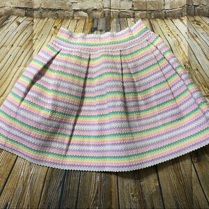 Peach Pastel Pink Striped Pleated Stretch Skirt